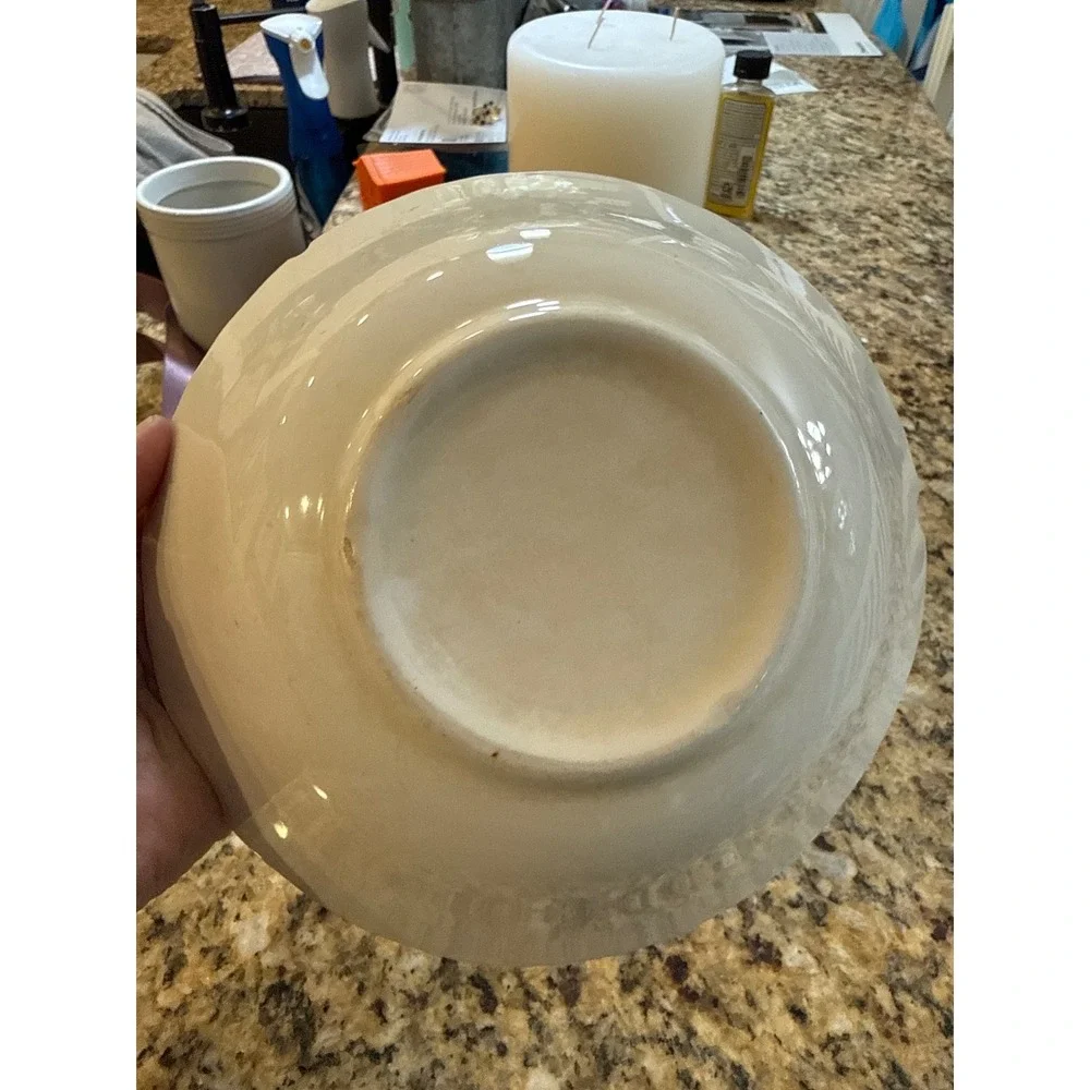 Vintage Floral Scalloped Ceramic Serving Bowl Cream‎ Pink Rose